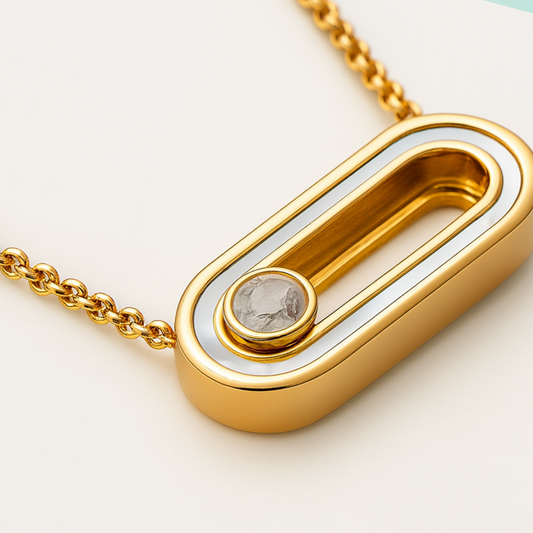 Sandra | Gold (18K) Plated Sliding Ball Paperclip Uno Geometric Pendant Waterproof Necklace