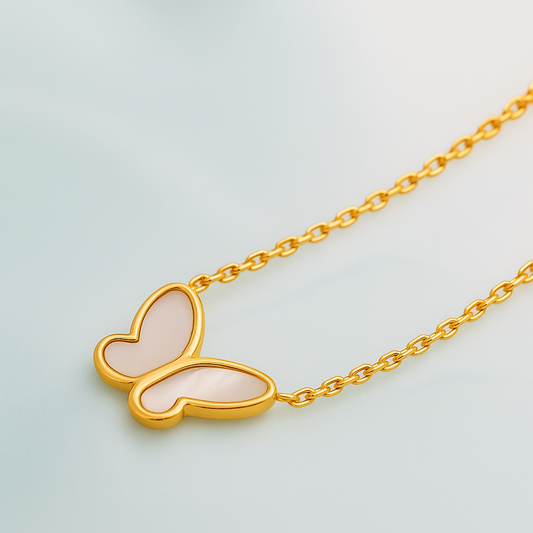 Zivah | Gold (18K) Plated Pearl Butterfly Pendant Waterproof Necklace