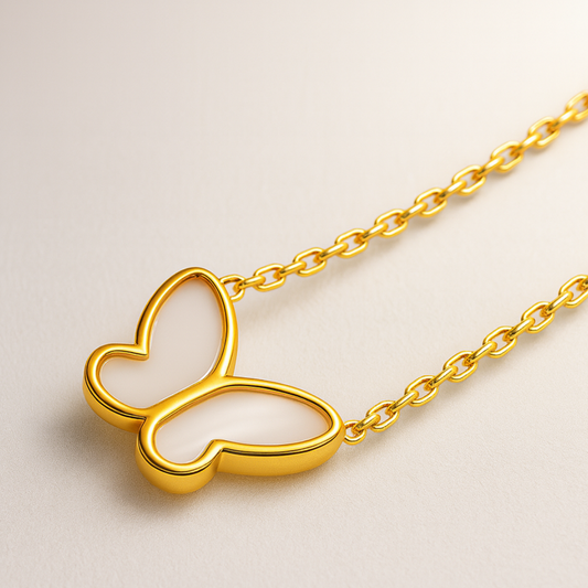 Zivah | Gold (18K) Plated Pearl Butterfly Pendant Waterproof Necklace