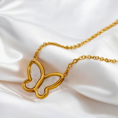 Zivah | Gold Plated Shell Filled Butterfly Pendant Necklace