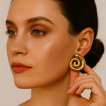 Aveline | 18K Gold Plated Spiral Swirl Twirl Stud Waterproof Earrings