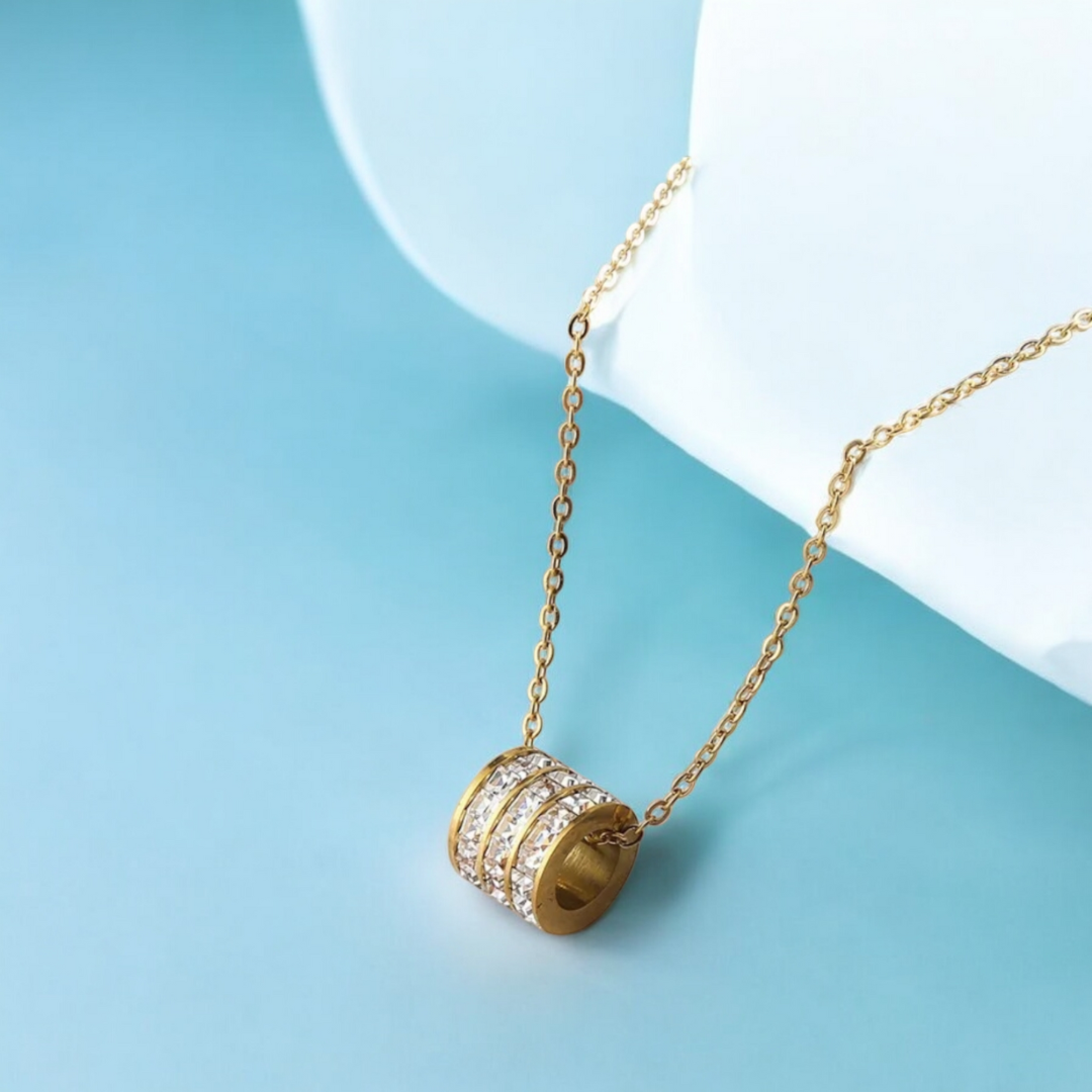 Astrid | Gold Plated Cylindrical Roll Zircon Pendant Necklace