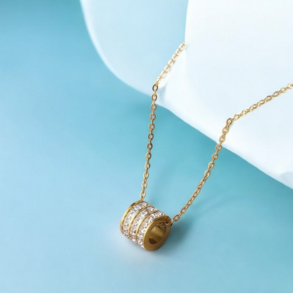 Astrid | Gold Plated Cylindrical Roll Zircon Pendant Necklace