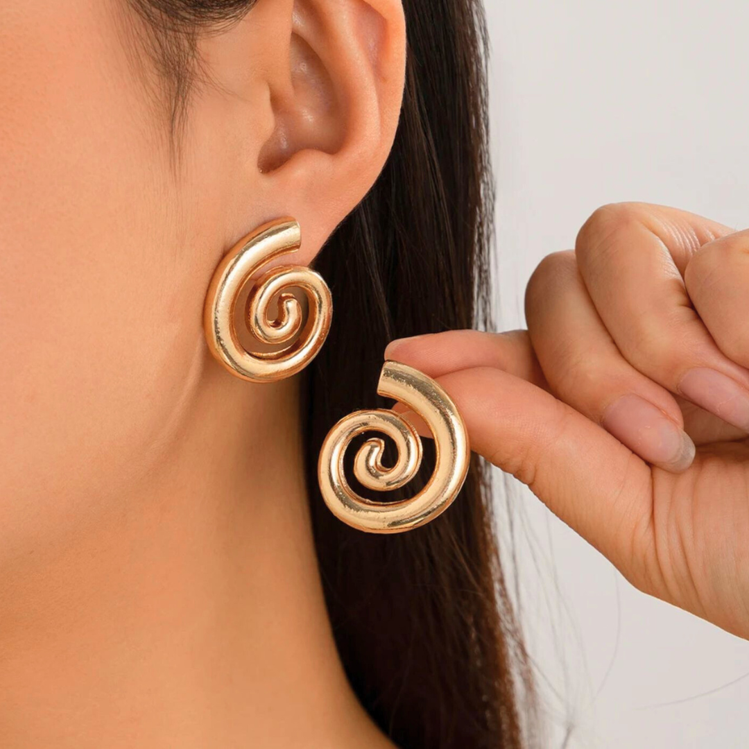 Aveline | Gold Plated Spiral Swirl Twirl Stud Earrings