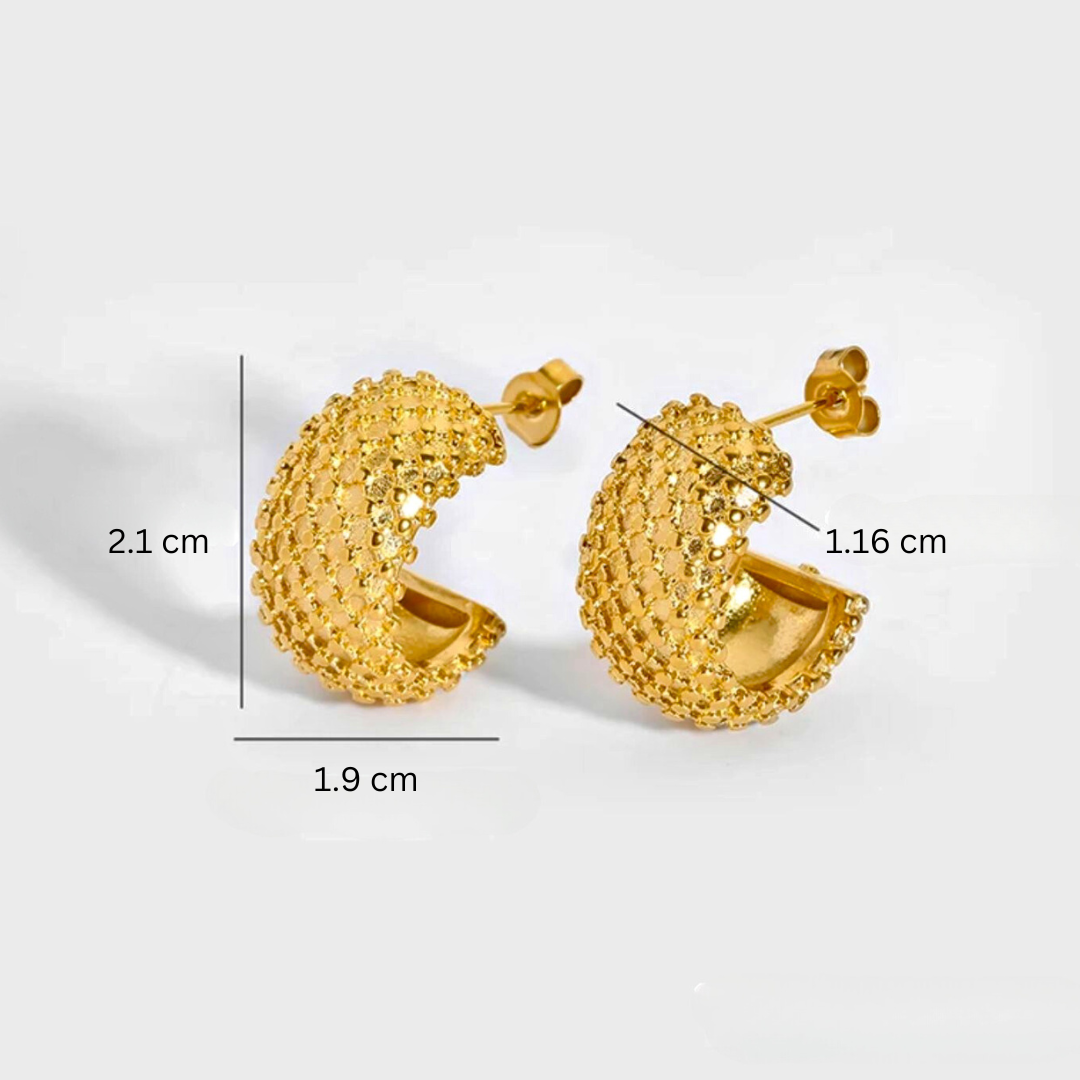 Renelle | Gold Plated Pineapple Mesh C Shaped Cuff Earrings