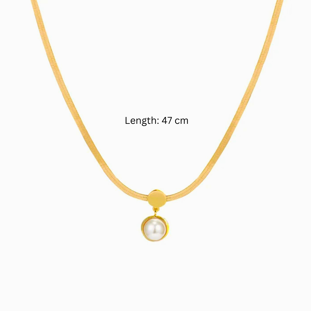 Selyn | Gold Plated Snake Bone Necklace with Round Pearl Pendant