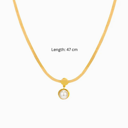 Selyn | Gold Plated Snake Bone Necklace with Round Pearl Pendant