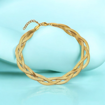 Alexandra | Gold and Tri-Color Plated Braided Weaved Snake Chain Bracelet