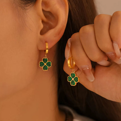 Tesia | Gold-Plated Four-Leaf Lucky Clover Dangling Drop Earring