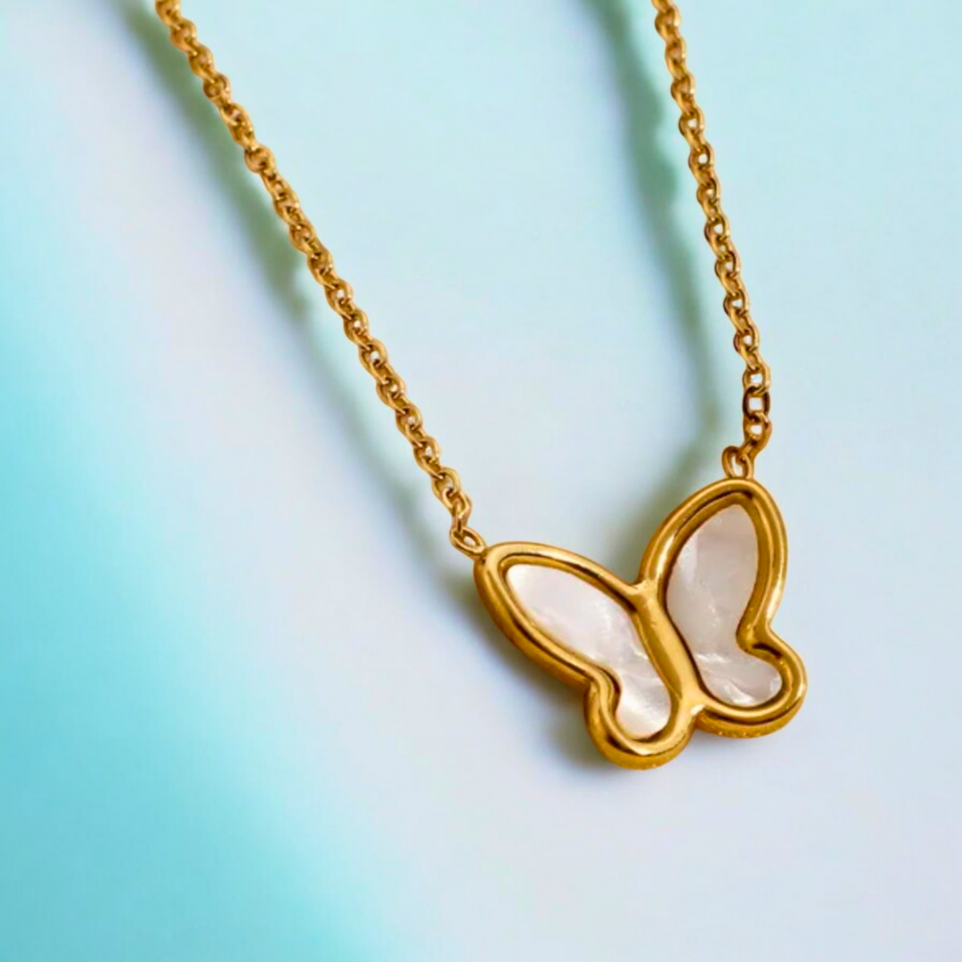 Zivah | Gold Plated Shell Filled Butterfly Pendant Necklace