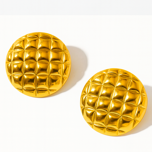 Lunette | 18K Gold Plated Round Checkered Rhombus Stud Waterproof Earrings