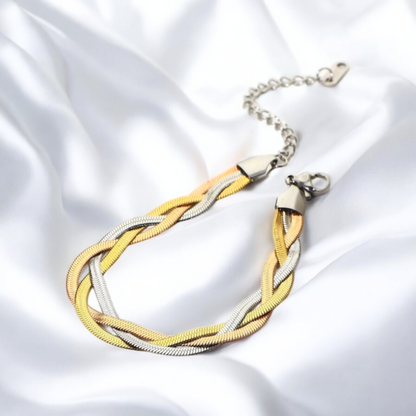 Alexandra | Gold and Tri-Color Plated Braided Weaved Snake Chain Bracelet