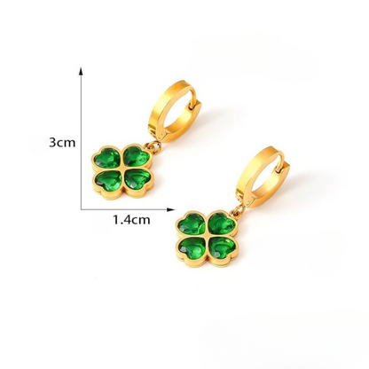 Tesia | Gold-Plated Four-Leaf Lucky Clover Dangling Drop Earring