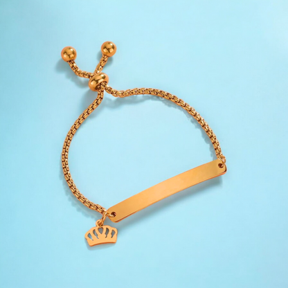 Camilia | Gold Plated Crown Charm Curved Strip Adjustable Bracelet