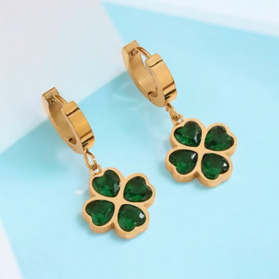 Tesia | Gold-Plated Four-Leaf Lucky Clover Dangling Drop Earring