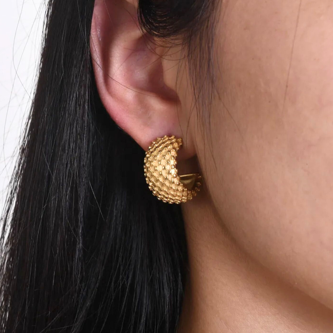 Renelle | Gold Plated Pineapple Mesh C Shaped Cuff Earrings