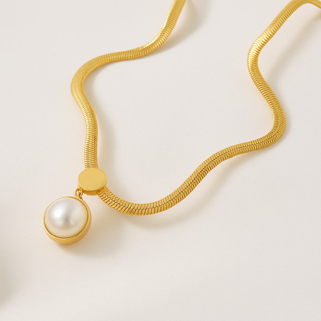 Selyn | Gold Plated Snake Bone Pearl Pendant Necklace