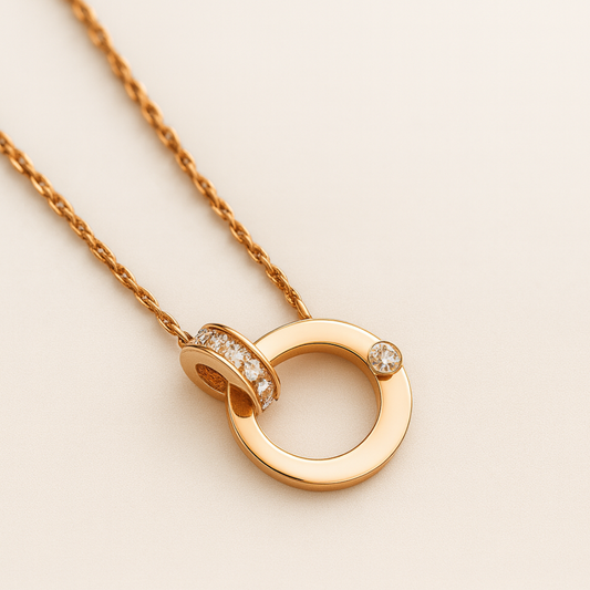 Lyra | Rose Gold (18k) Plated Double Interlocking Circles Pendant Waterproof Necklace with Zircons