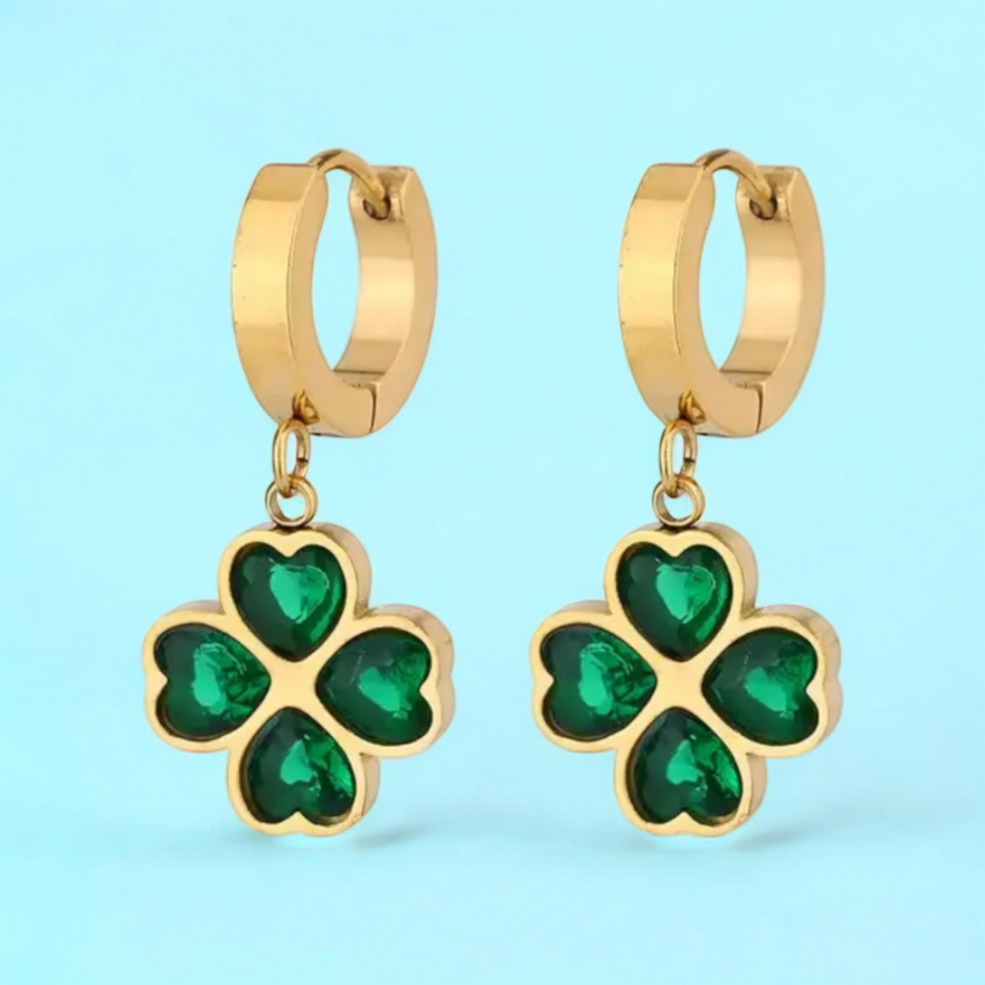 Tesia | Gold-Plated Four-Leaf Lucky Clover Dangling Drop Earring