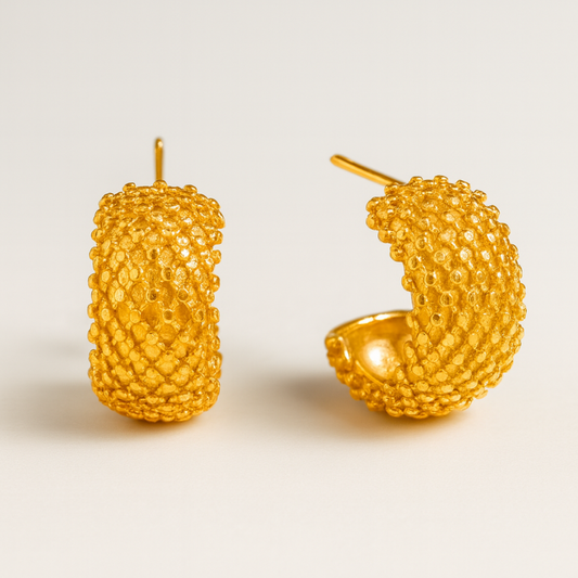 Renelle | 18K Gold Plated Pineapple Mesh C Shaped Cuff Waterproof Earrings