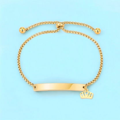 Camilia | Gold Plated Crown Charm Curved Strip Adjustable Bracelet