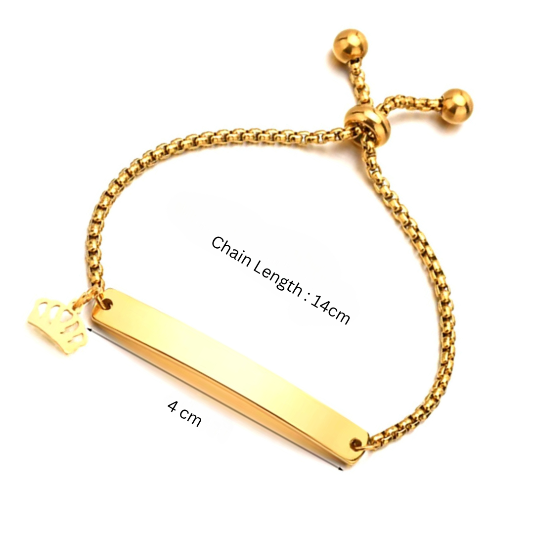 Camilia | Gold Plated Crown Charm Curved Strip Adjustable Bracelet