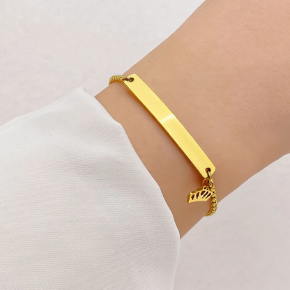 Camilia | Gold Plated Crown Charm Curved Strip Adjustable Bracelet