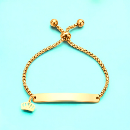 Camilia | Gold Plated Crown Charm Curved Strip Adjustable Bracelet