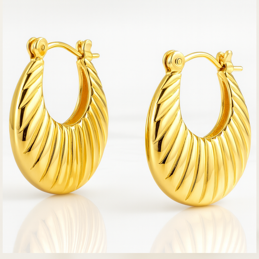 Susanne | 18K Gold Plated Circular Carved Flower Waterproof Hoop Earrings