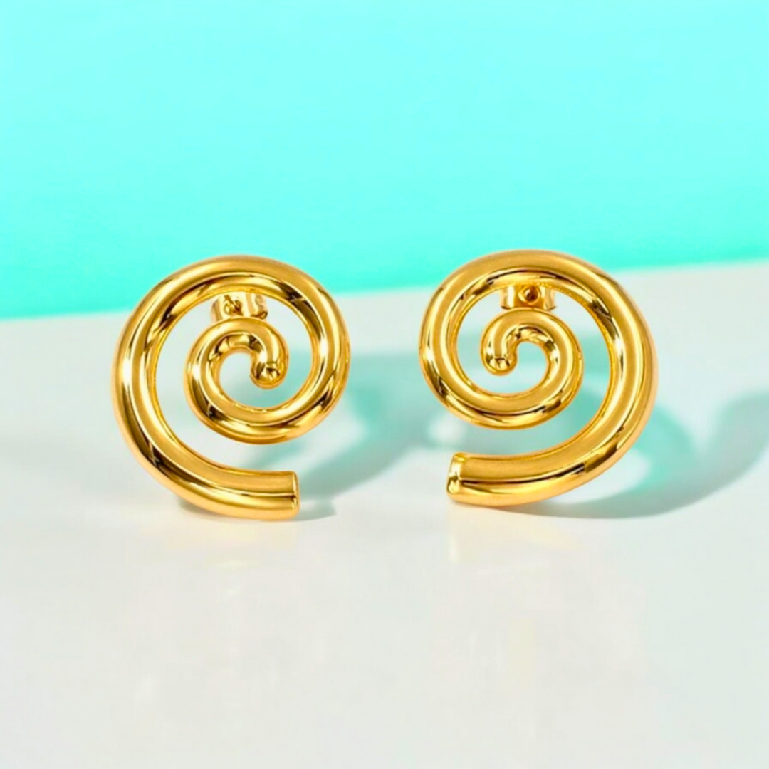 Aveline | Gold Plated Spiral Swirl Twirl Stud Earrings