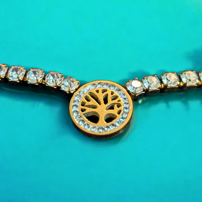 Cambria | Gold Plated Tree of Life Waterproof Tennis Necklace with Zircons