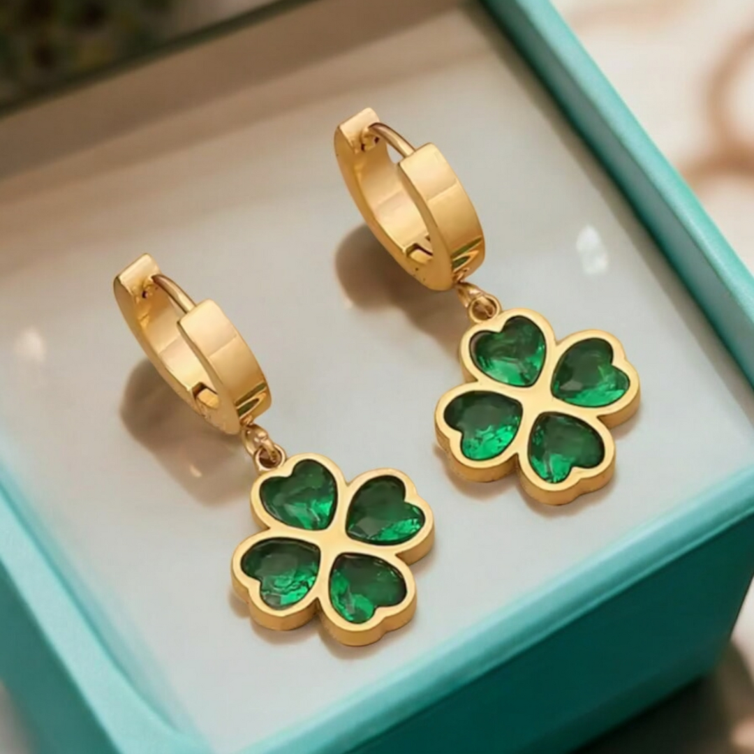 Tesia | Gold-Plated Four-Leaf Lucky Clover Dangling Drop Earring