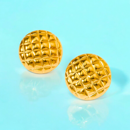 Lunette | Gold Plated Round Checkered Rhombus Stud Earrings