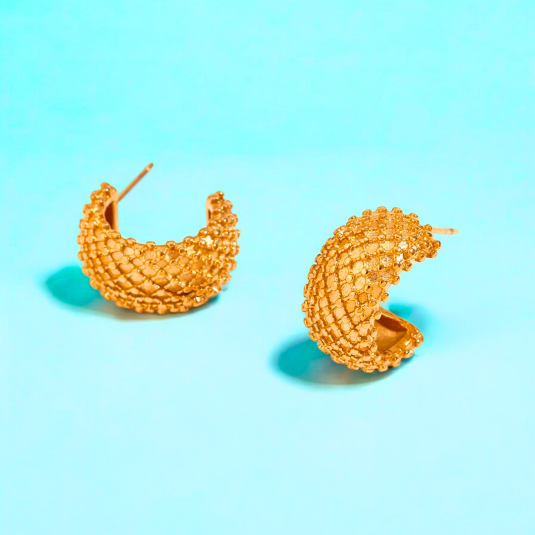 Renelle | Gold Plated Pineapple Mesh C Shaped Cuff Earrings