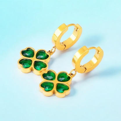 Tesia | Gold-Plated Four-Leaf Lucky Clover Dangling Drop Earring