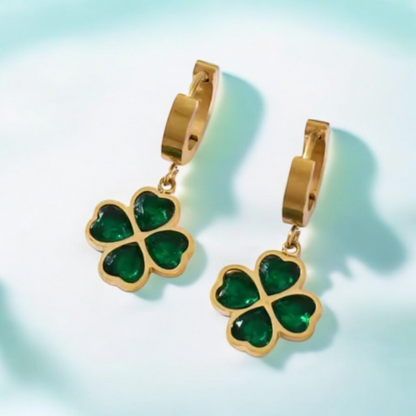 Tesia | Gold-Plated Four-Leaf Lucky Clover Dangling Drop Earring