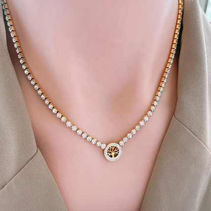 Cambria | Gold Plated Tree of Life Waterproof Tennis Necklace with Zircons