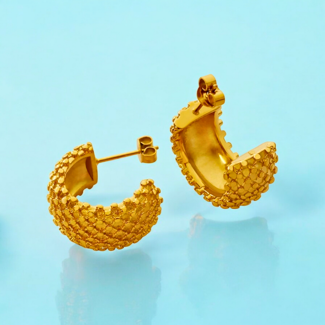 Renelle | Gold Plated Pineapple Mesh C Shaped Cuff Earrings