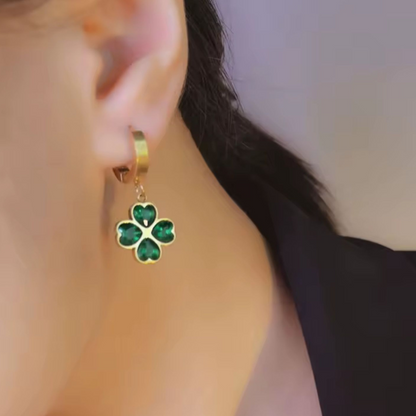 Tesia | Gold-Plated Four-Leaf Lucky Clover Dangling Drop Earring