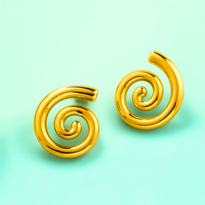 Aveline | 18K Gold Plated Spiral Swirl Twirl Stud Waterproof Earrings