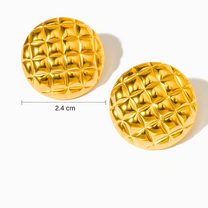 Lunette | Gold Plated Round Checkered Rhombus Stud Earrings