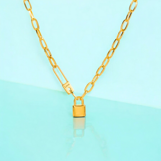 Odessa | Gold Plated Pin Lock Pendant Chunky Cuban Link Chain