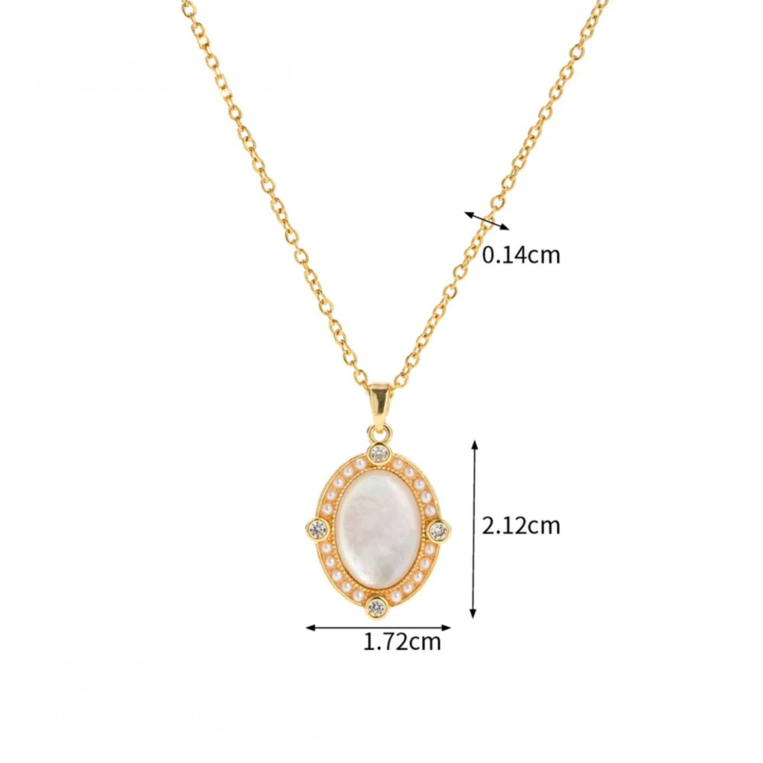 Freya | Gold Plated Oval White Shell Zircon Pendant Necklace