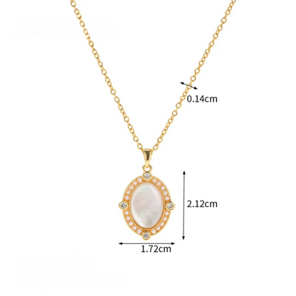 Freya | Gold Plated Oval White Shell Zircon Pendant Necklace