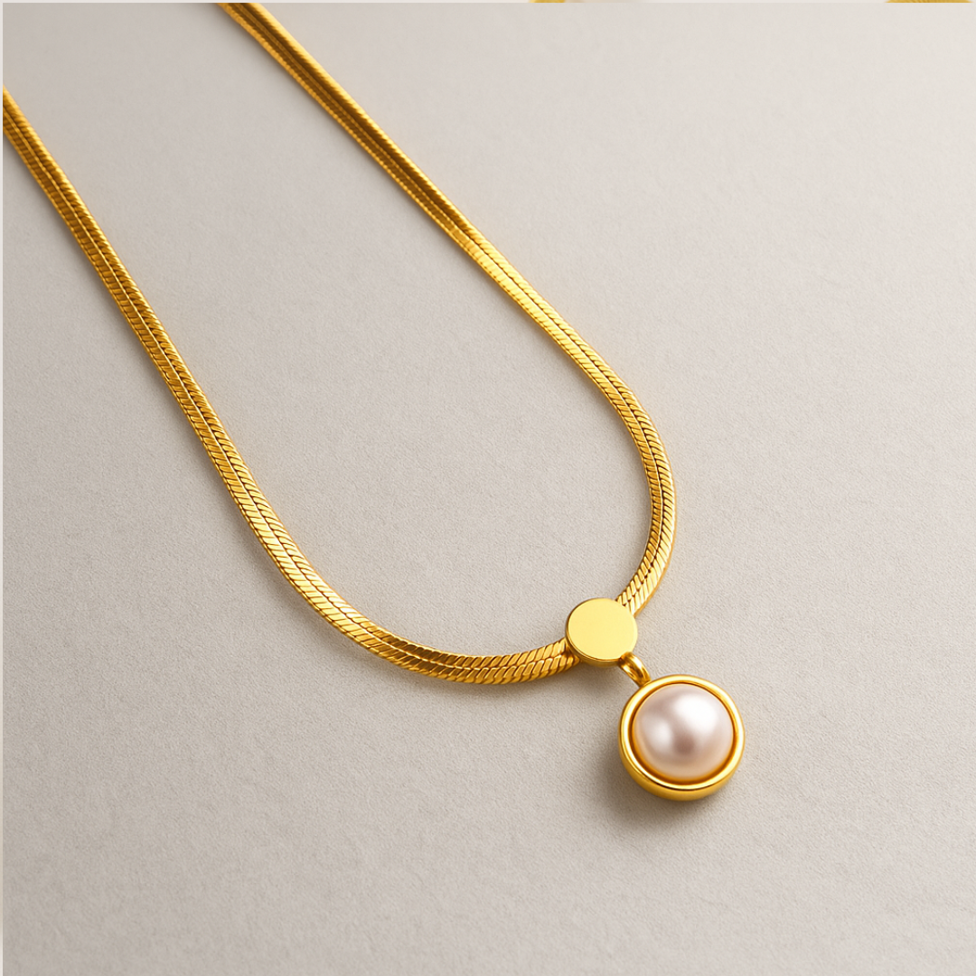 Selyn | Gold Plated Snake Bone Pearl Pendant Necklace