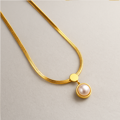 Selyn | Gold Plated Snake Bone Pearl Pendant Necklace