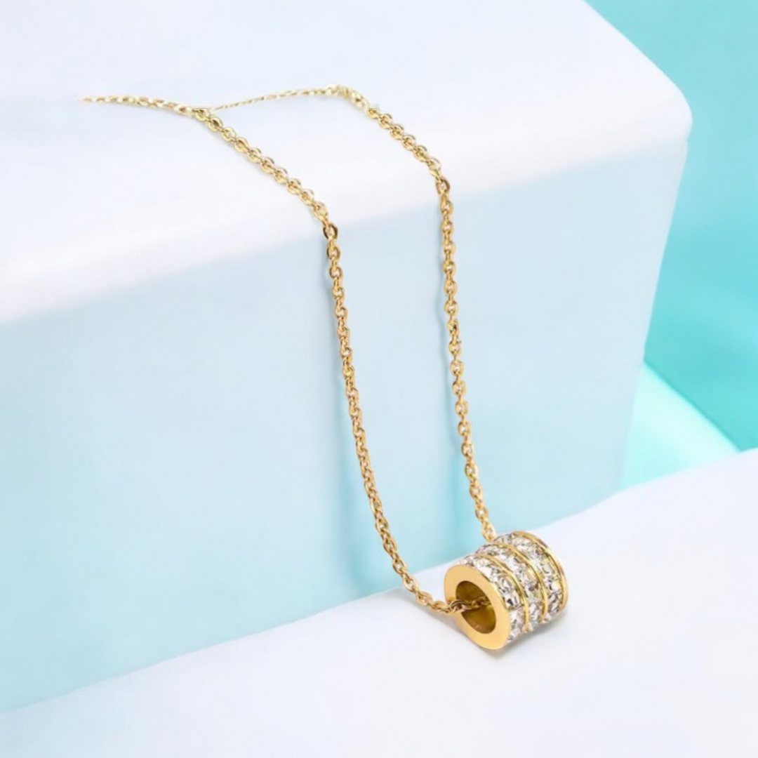 Astrid | Gold Plated Cylindrical Roll Zircon Pendant Necklace