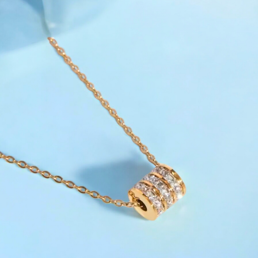 Astrid | Gold Plated Cylindrical Roll Zircon Pendant Necklace