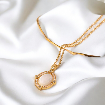 Freya | Gold Plated Oval White Shell Zircon Pendant Necklace