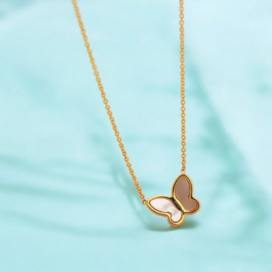 Zivah | Gold Plated Shell Filled Butterfly Pendant Necklace